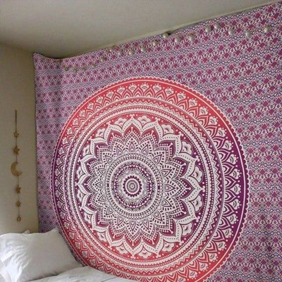 Red Ombre Mandala Boho Bohemian Cotton Wall Hanging Decor Bed Dorm Tapestry - Picture 4 of 9